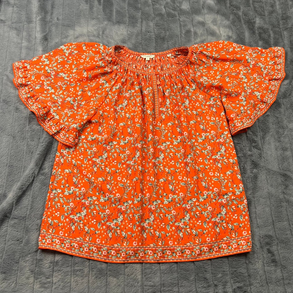 Max Studio London Orange Floral Flutter Sleeve Blouse 1X 4W03D37